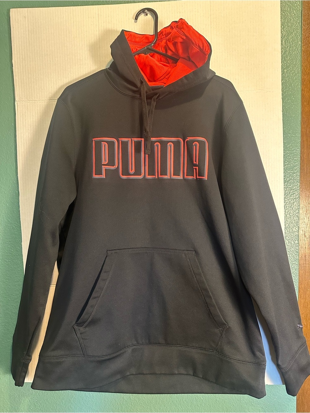 Puma Black Hoodie with Red Lining and Logo